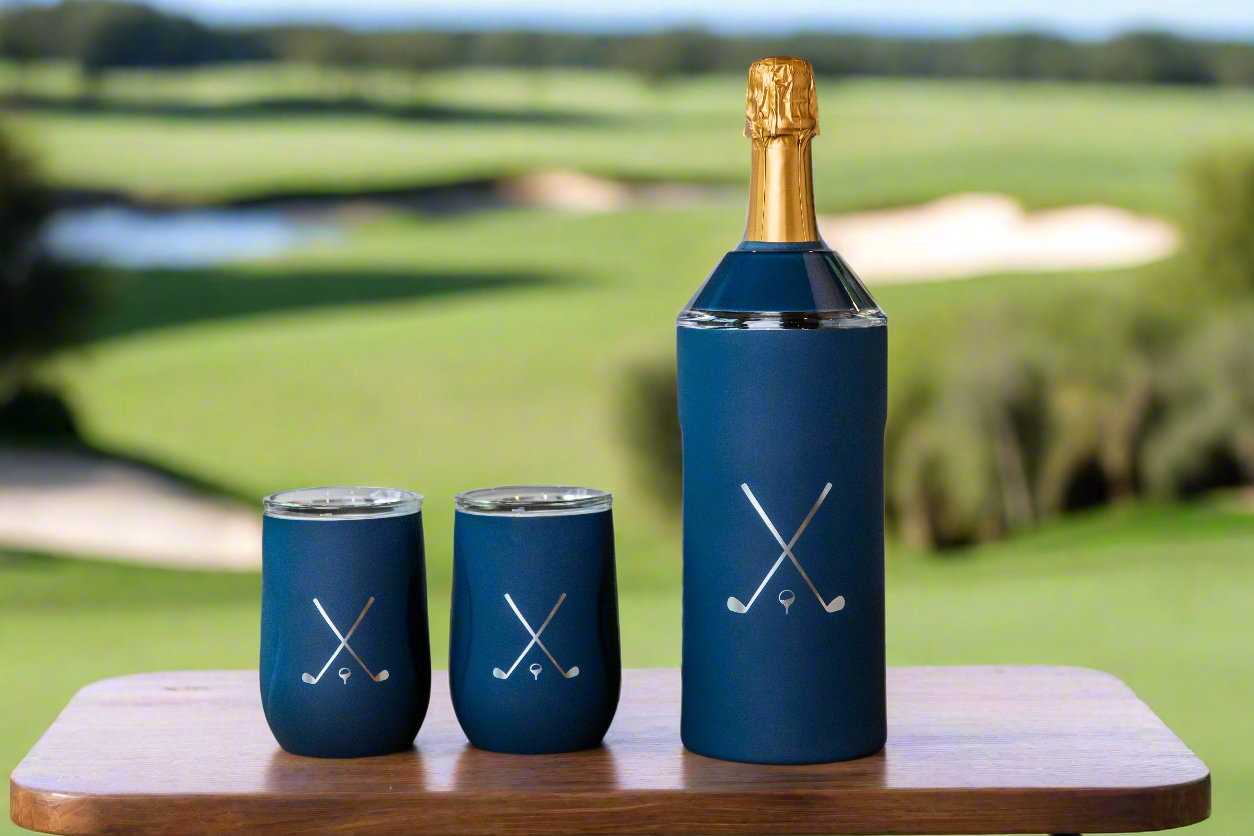 Limited Edition Golf Wine Set In Navy